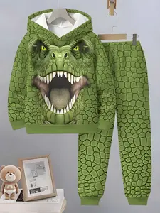 3D Dinosaur Graphic Print Set for Boys, Loose Hoodie and Casual Pants Two-Piece, Spring & Fall New Arrival, Long Sleeve, Slim Fit