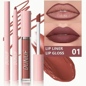 DUNUF #1 2pcs Matte Liquid Lipstick & Lipliner Set, 2-in-1 Matte Lip Set, Durable Waterproof, Highly Colored Lipstick, Lipliner for Shaping Lips