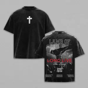 Lamb of God Jesus Christ T-Shirt with Long Live The King Vintage Cross Graphic Tee for Men and Women, Gothic Grunge Aesthetic Faith Apparel, Religious Clothing Streetwear Top, Perfect Holy Week Easter Gift