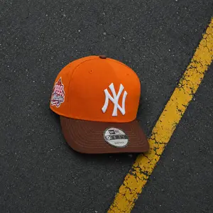 Orange/Brown Baseball Caps Unisex - Stylish LA & NY Full ML-B Color-Blocked Headwear with European Charm, 100% Cotton, Lightweight & Durabl