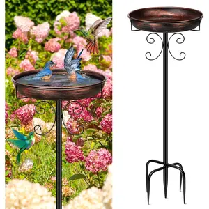 Metal Freestanding Bird Bath and Feeder with 5 - Pronged Base for Outdoor Garden Patio Yard Lawn Decor Antique Bronze