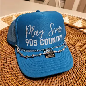 Play Some 90s Country Otto Trucker Hat with silver or gold hat chain.