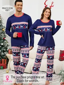 Autumn and winter, men's or women's, Christmas printed pajama set, long-sleeved trousers, single set.