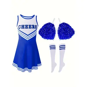 Cheerleading Dress for Girls with Cheer Pompoms Socks Dress for Party Sports Cute Children's Outdoor Performance Dress Girls Available In Multiple Colors