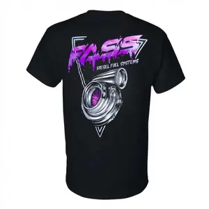 180g[100%cotton]FASS Diesel Fuel Systems T-Shirt with Neon Purple Turbocharger and Graffiti Logo, Retro 2 Sides Graphic Tee, graphic t-shirts Suitable for all seasons - classic styles, fun graphic tee shirts, base layers, casual streetwear