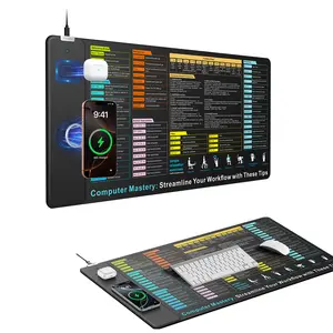 Excel Shortcuts Wireless Charging Mouse Pad 31.5"x15.8" Extra Large Waterproof Non-Slip Base Desk Mat with 15W Fast Charging & 5W AirPods Spot