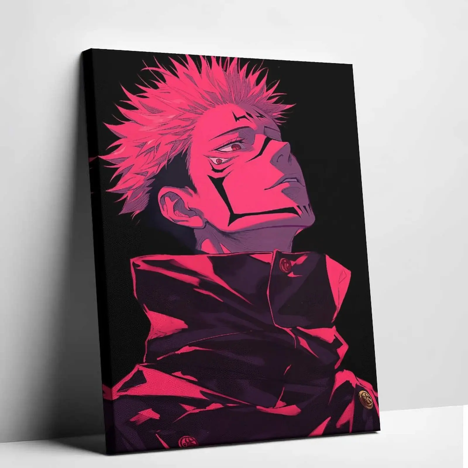Jujutsu Kaisen Ryomen Sukuna Anime Canvas Wall Art Sukuna Neon Pink Silhouette Portrait Poster Dark Aesthetic Living Room Bedroom Decor Trendy Shonen Fan Collectible Painting Artwork