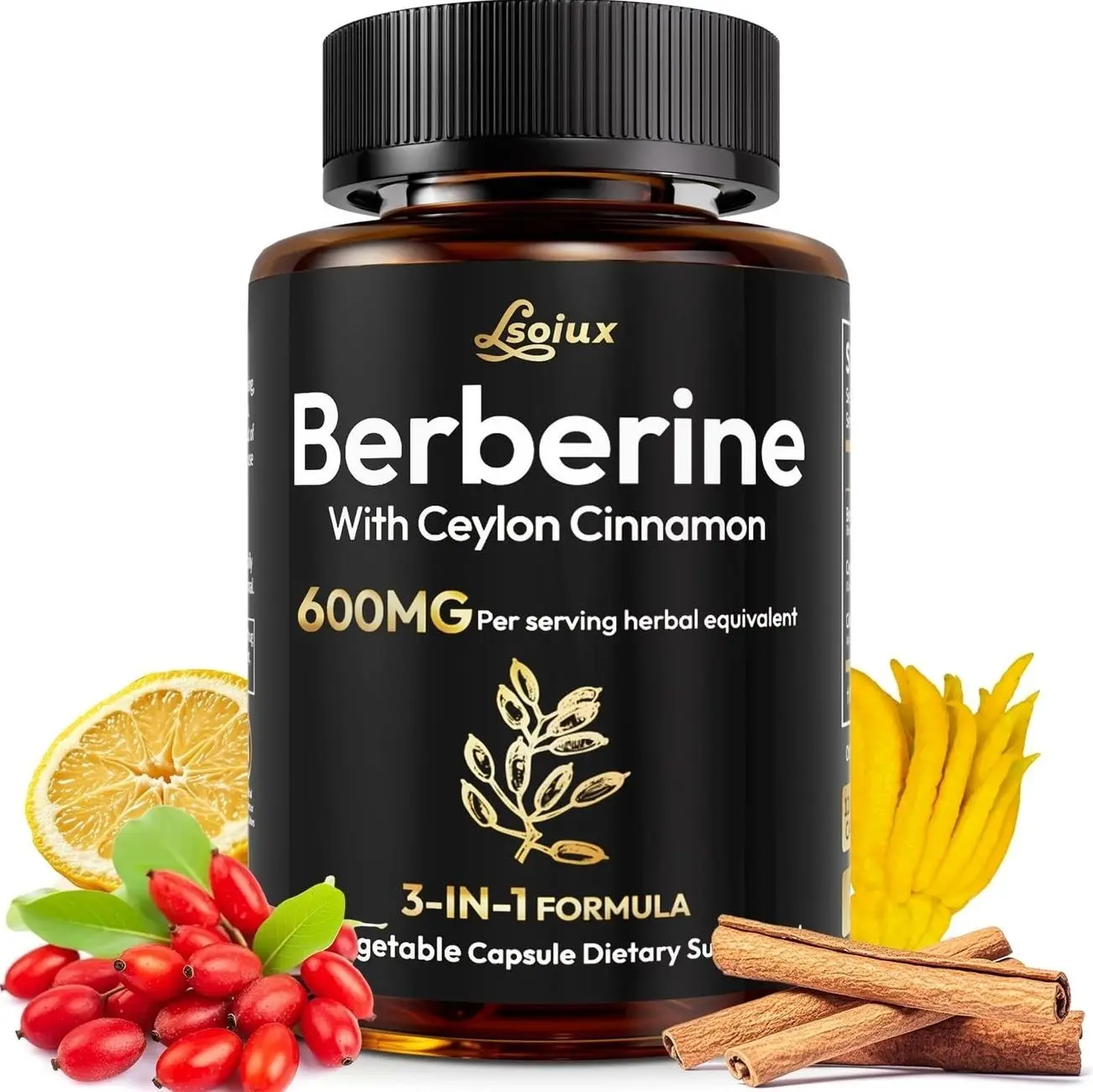 Berberine Supplement with Ceylon Cinnamon, Metabolic Support Formula for Daily Balance, Liposomal Berberine for GLP-1 Lifestyle Support, 600mg, Vegan, Non-GMO, 120 Capsules