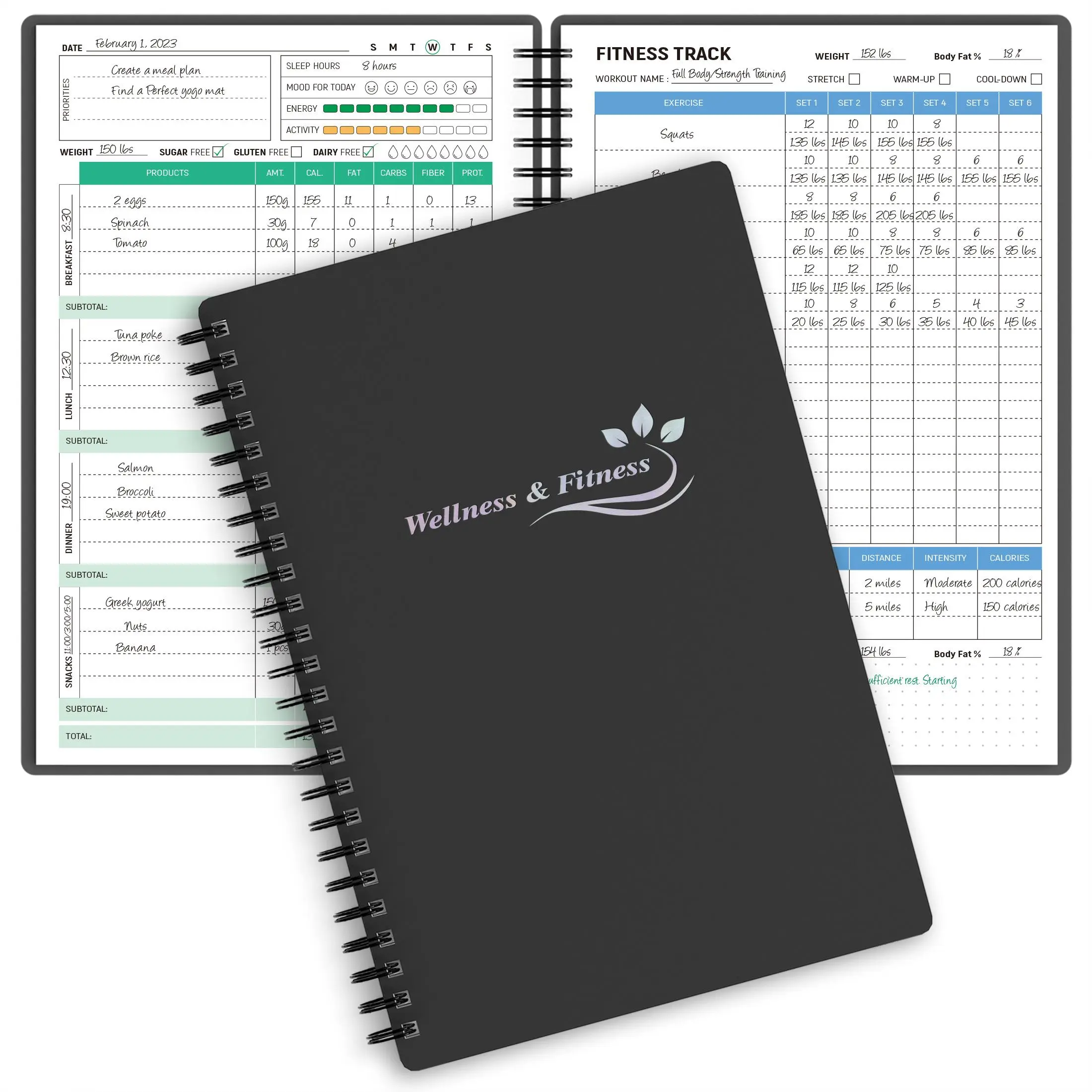 A5 Durable Wellness-Fitness Planner Notebook - All-In-1 Wellness Tool for All Ages, Anyone, with Daily Diet, Health, Weight Loss, Sleep, Nutrition, Meal, Habit, Progress Tracking for Gluten-Free Workout Planning