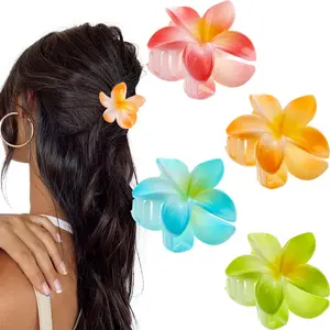 Flower Claw Clips 4 Pack Hawaiian Flower Hair Clips for Thick and Thin Hair Beach Plumeria Hair Clip for Women