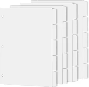 Binder Dividers for 3 Ring Binder, 1/5 Cut Tabs, Letter Size, Blank Write on Page Dividers with 5 Big Tabs for School Office Home, 4 Sets, 20 Dividers, White COIDEA