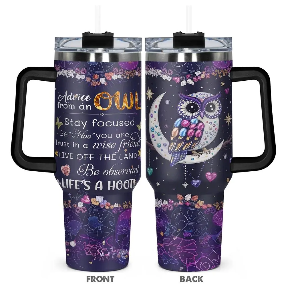 Owl Pattern Tumbler, 1 Count 40oz Stainless Steel Insulated and Durable Water Bottle with Lid, Birthday Gift for Friend, Tumbler Cup, Insulated Water Bottles, Insulated Drinkware