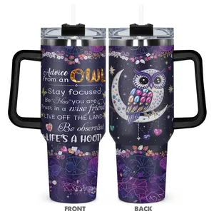 Owl Pattern Tumbler, 1 Count 40oz Stainless Steel Insulated and Durable Water Bottle with Lid, Birthday Gift for Friend, Tumbler Cup, Insulated Water Bottles