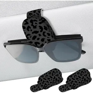 2 Pack Sunglass Holder for Car Visor, Universal Magnetic Car Sunglass Holder for Different Size Eyeglasses, Car Visor Accessories (Leopard-Black)