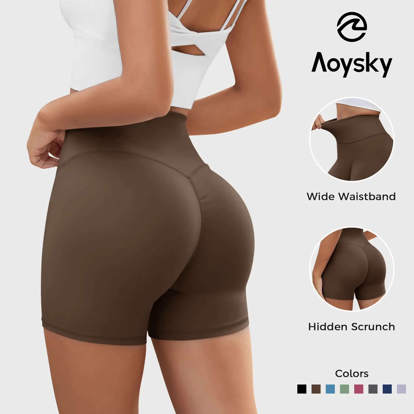 Aoysky Women's Buttery Soft 4" High-Waisted Ruched Seamless Sport Shorts - Solid Seamless Running Training Gym Yoga Athletic Bottoms, Ruched Seamless Shorts