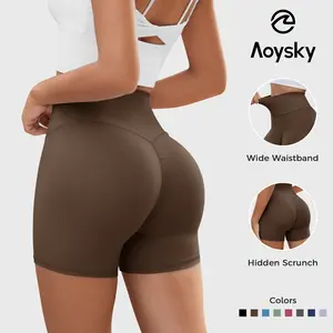 Aoysky Women's Buttery Soft 4" High-Waisted Ruched Seamless Sport Shorts - Solid Seamless Running Training Gym Yoga Athletic Bottoms, Ruched Seamless Shorts