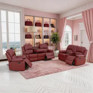 Luxury Sofa Red Semi PU And PVC 3-Piece Couch Living Room Sofa Set for Modern Home Decor Classic Style Comfortable Seating