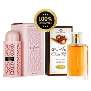 (Combo) Choco Musk by Al Rehab 1.65oz 50ml Unisex & Lattafa Perfumes Rave Now 3.4oz 100ml Women Eau De Perfume Vanilla Floral Aroma Fragrance Colonge