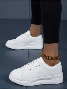 Women's Thick-Sole White Sneakers, Casual Biscuit Platform Shoes, Elevated Breathable Versatile Flats, Walking Shoes