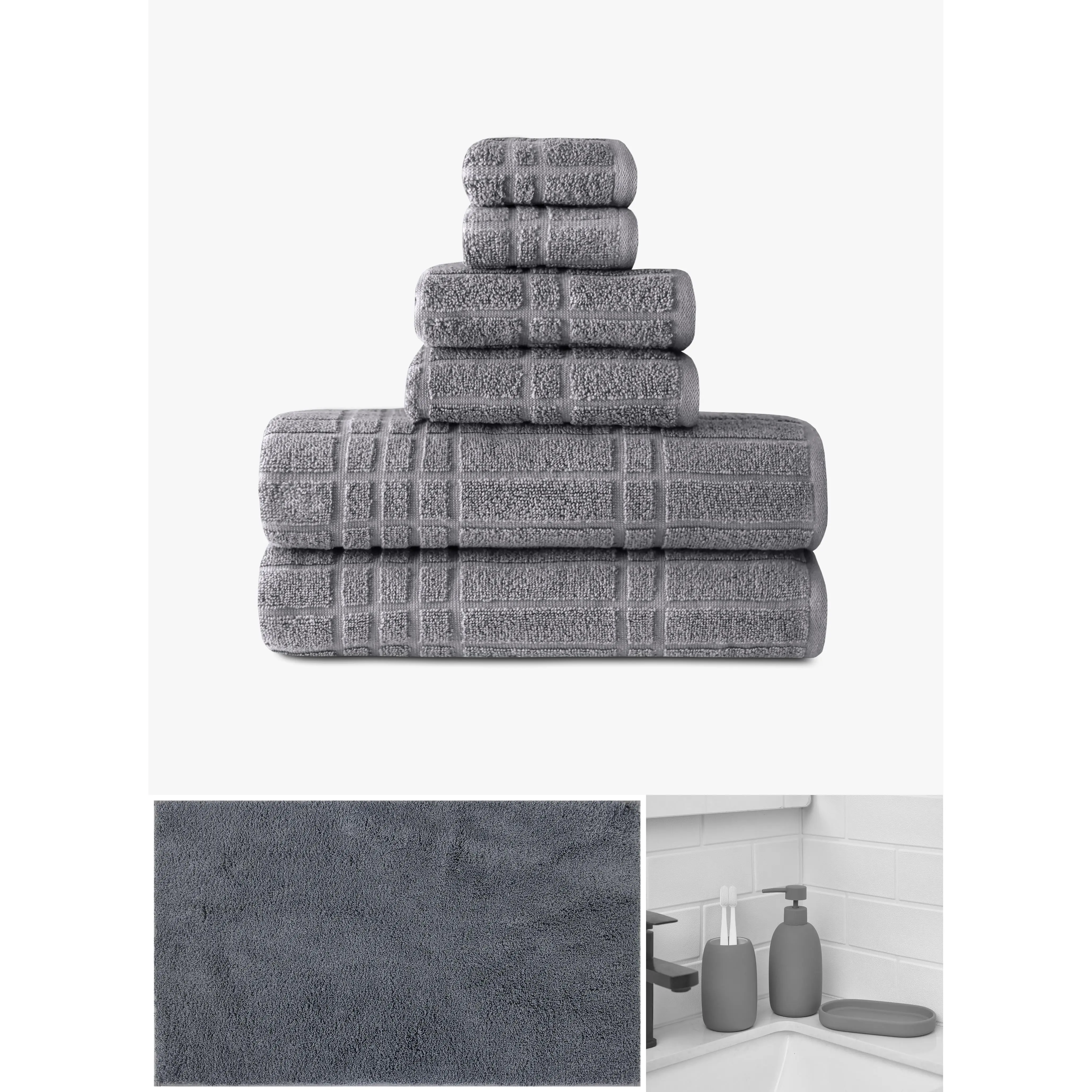 Mainstays Complete Bathroom Essentials Set – Cotton Towels, Bath Rug & 3-Piece Bath Accessories, Grey