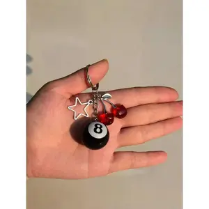 Cherry & Star & Billiards Design Keychain, Cute Beaded Keychain for Women & Men, Stylish Keychain, Fashion Accessories for Daily Use, Trendy All-match & Exquisite Keychain for Birthday Gift