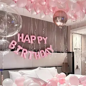 59pcs Pink Birthday Party Decoration Set Including Happy Birthday Banner, Latex Balloons, 4D Round Foil Balloons With Glue Dots, And White Ribbon birthday balloon foil balloon party decoration birthday decoration