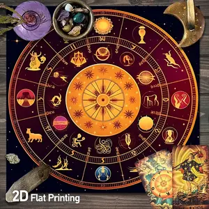 Cosmic Zodiac Wheel Altar Cloth | Ethereal Horoscope Symbols Table Cover | Mystical Celestial Style Square Gaming Tarot Tablecloth for Witchcraft Astrology Divination Fortune Telling | Perfect Gift for Spiritual Occasions and Festivals