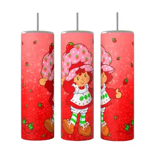 Strawberry Shortcake 20oz Skinny Tumbler Drinkware Flasks Vacuum Insulated with Lid & Straw for Coffee & Cold Drinks
