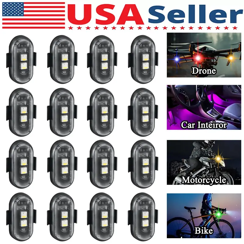 24PCS Remote Control Car Footwell Light, Wireless LED Lights for Car, with Remote Control, High Brightness Wireless LED Strobe Light 8 Colors USB Charge IP65 Waterproof Anti-Collision for Car Motorcycle Aircraft Bike