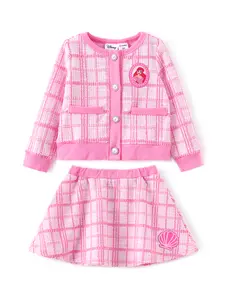 Disney Frozen Elsa Stitch Princess Moana Minnie Toddler Girl 2 Piece Outfit Pearl Button Knit Top & Tweed Skirt Set 2-6Y