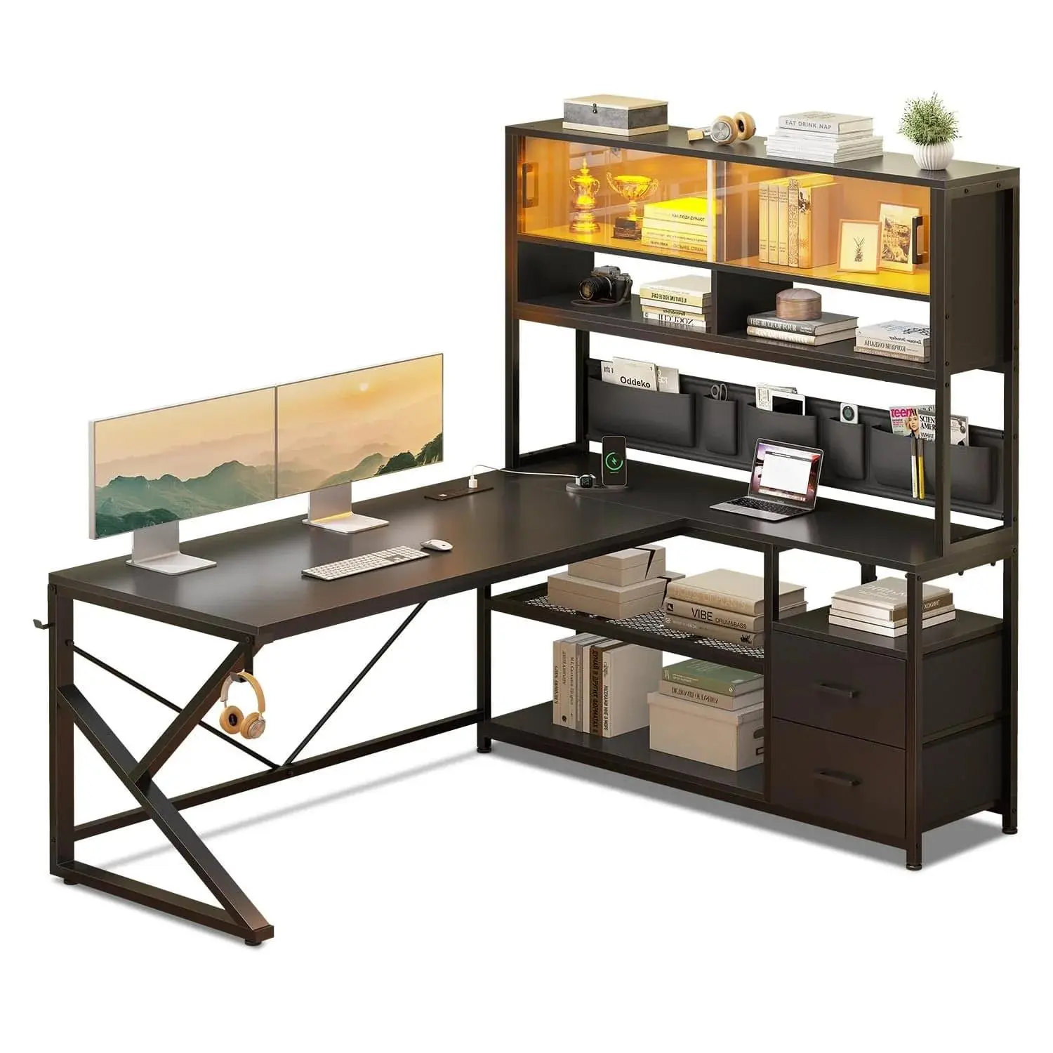 Sikaic Executive LED Gaming Desk with Monitor Stand White