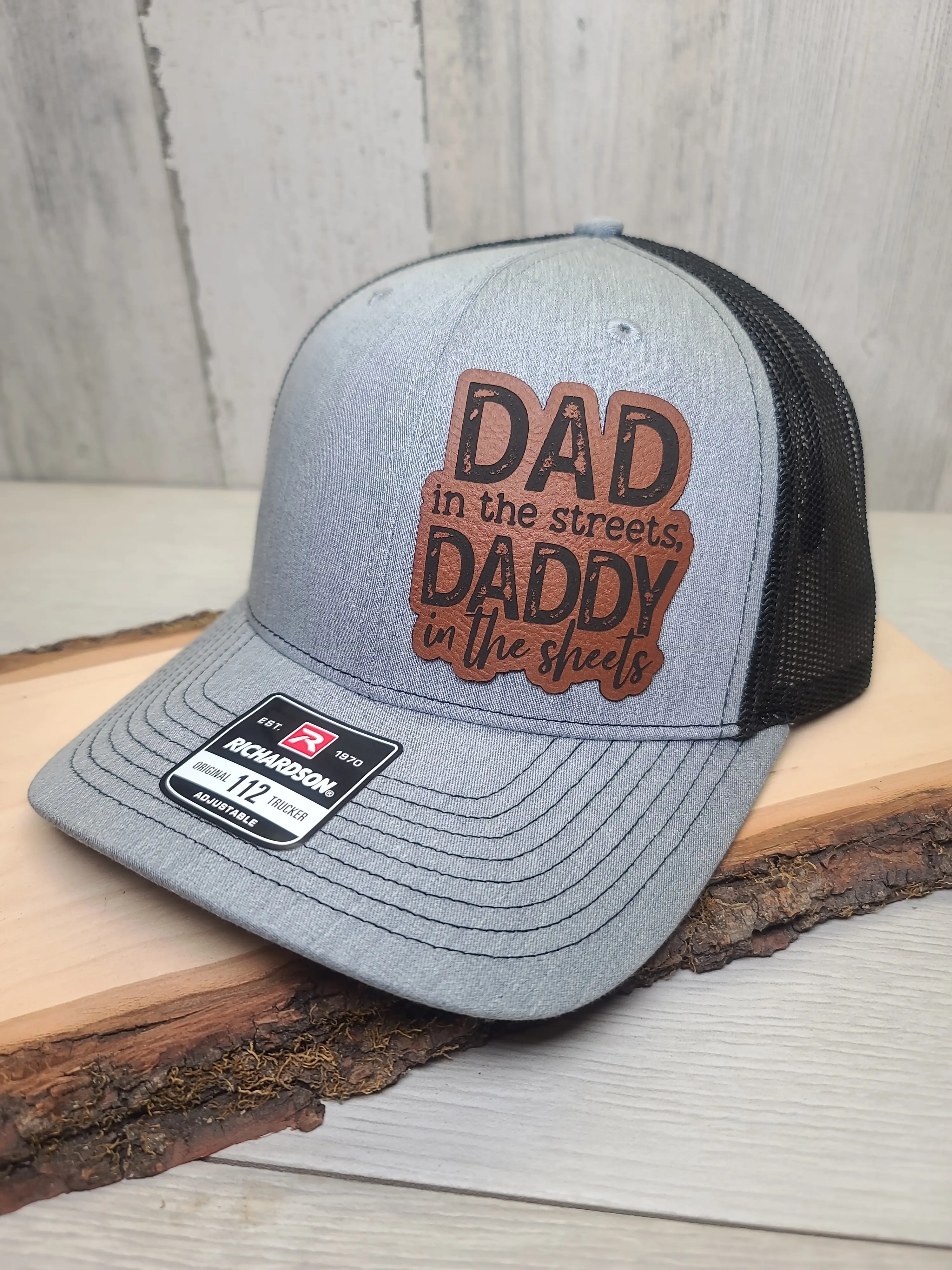 Dad In The Streets Funny Men's Trucker Leather Patch Hat mens hats dad hats Dome Mesh Cap Adjustable Snapback Cap