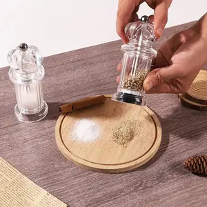 2Pcs Modern Acrylic Salt Pepper Grinder Set Adjustable Manual Ceramic Chic Design Kitchen Seasoning Utensils Containers Kitchenware Home Cooking