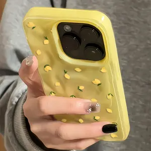 A protective case with a yellow lemon pattern, suitable for iPhone 17, 16, 15, 14, 13, 12, 11 Pro Max. It's a shockproof soft case, a festive phone accessory, and a holiday gift for friends, family, and yourself.