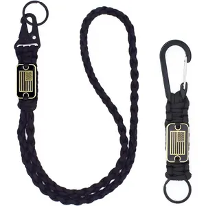 2 count Heavy Duty Braided Paracord Lanyard Keychain with  Flag, Parachute Rope Necklace Keychains, Braided  Lanyard for Outdoor Activities, Camera, , Whistle, Traveling