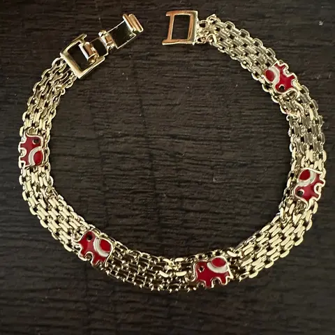 Women's Exotic Red Elephant Charm Bracelet - 7 in Costume Jewelry Bangle, Fashionable Female Accessory for Casual, Semi Formal Outfits, Bestie Gift