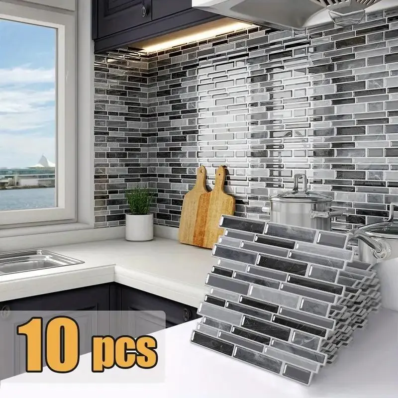 Art Deco Glossy Finish 3D Wall Stickers, 12x12 in Waterproof Removable Backsplash Tiles, 10-20 Pcs Optional Self-Adhesive Peel-and-Stick Panels, Tenant-Friendly DIY Indoor Use Home Decor for Kitchen