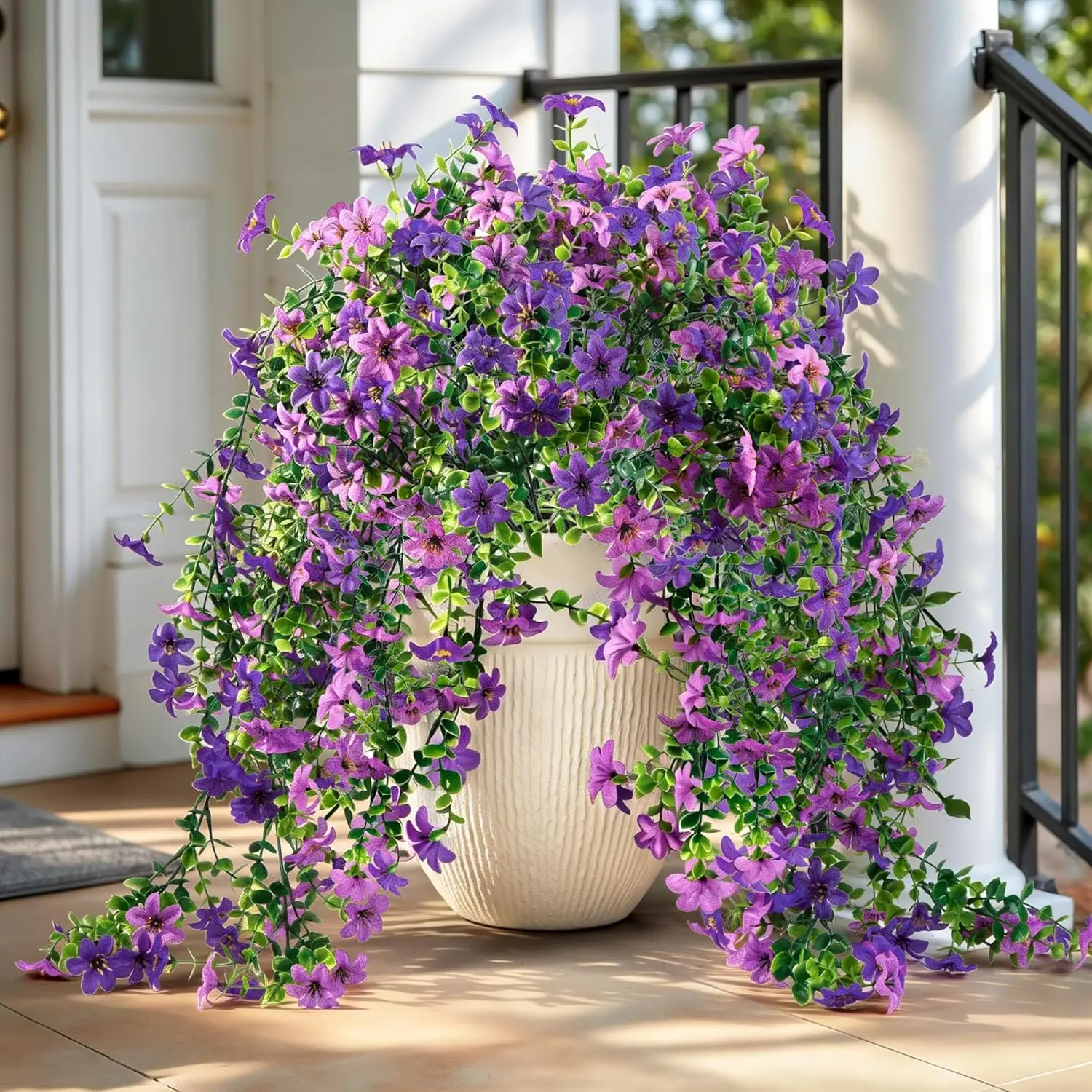 Chessie 2-Bundles Artificial Silk Decorative Flowers, UV-Resistant Fade-Proof Faux Hanging Plants for Outdoor Spring Porch Patio Balcony Decor