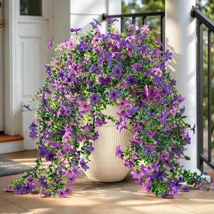 Chessie 2-Bundles Artificial Silk Decorative Flowers, UV-Resistant Fade-Proof Faux Hanging Plants for Outdoor Spring Porch Patio Balcony Decor