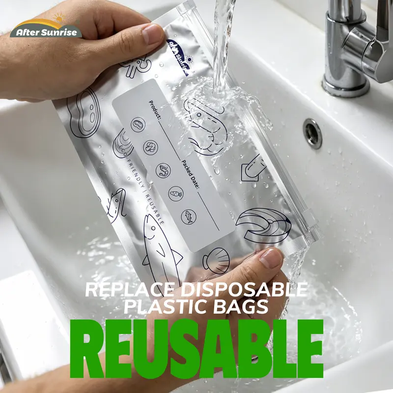 【Refrigerated Food】Reusable Aluminum Foil Sealable Storage Bags, Aftersunrise 2026 New Resealable Vacuum Zipper Pouches for Food, Stand Up Foil Sealable Bags with Label and Zip Lock for Vegetable Fruit Meat