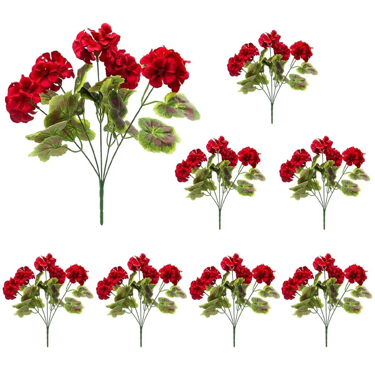 QYKF 8 Pack UV Resistant Artificial Red Pelargonium Silk Flowers, Realistic Faux Geranium Plants for Outdoor Patio Decor