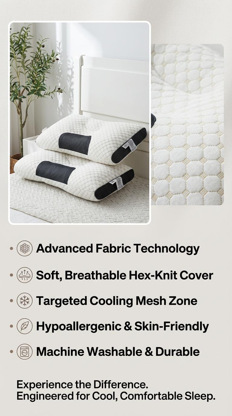 2-Pack Ergonomic Cervical Pillows - Cooling Mesh Neck Support Pillows for Pain Relief, Perfect for Back & Side Sleepers