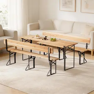 3 pieces, 4/6 feet, three-legged folding with foldable backrest. Patio folding table and chair set.