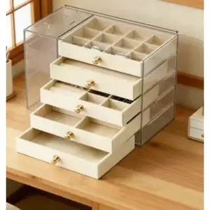 Large-capacity stackable drawer-style desktop storage box for jewelry and accessories, featuring multiple drawers with a user-friendly design for easy access and organization