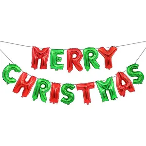 Merry Christmas Balloons Banner, Christmas Letter Aluminum Foil Balloons - Xmas Party Supplies Decorations Home Party Decor