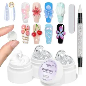 MIZHSE 3PCS 3D Sculpting Gel Nail Art, Clear White 5 in 1 Solid Builder Gel Set Hard Gel for Nails Non-Sticky U V LED Molding Building Gel with Dual Forms for Beginners Salon Home DIY Travel Size
