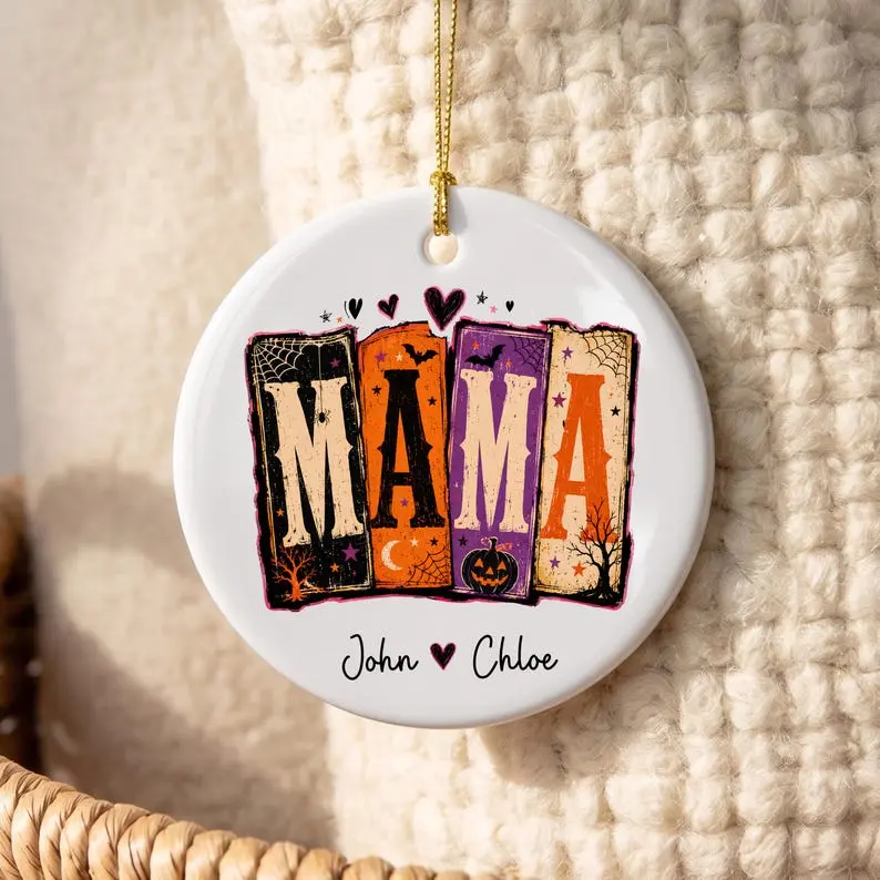 Personalized Halloween Mama Ornament, Custom Name Ornament