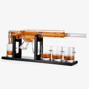 Gifts for Men Dad, The Wine Savant AR15 2nd Amendment 1000 ML Whiskey Decanter Set with 4 Glasses, Unique Birthday Gift Ideas for Him Husband Grandpa Cool Military Tequila Liquor Dispenser Home Bar