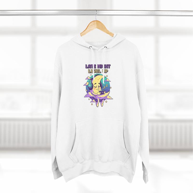 Laugh Now Cry Later moon graphic Hoodie | whimsical celestial art, purple teal drip