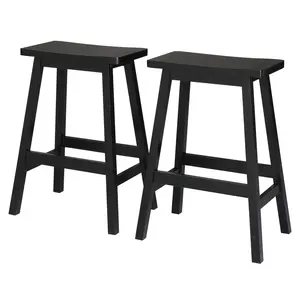 summervibes Solid Wood Saddle-Seat Kitchen Counter Barstools Set of 2, Counter Height Bar Stools Wooden Stool Saddle Chair Tall Stool